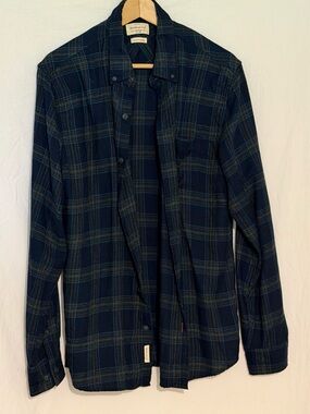 Weatherproof Vintage Men’s Plaid Corduroy Shirt Long Sleeve Navy Blue Green LG